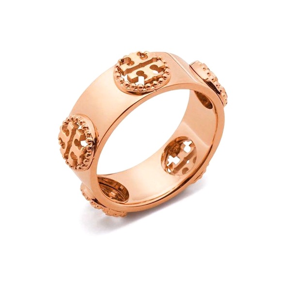 TORY BURCH • Rose Gold Milgrain Logo Ring - Picture 5 of 7